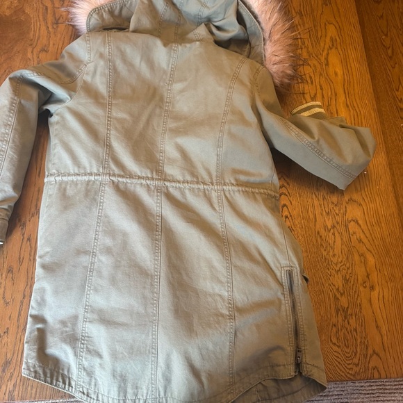 American Eagle green Utility Jacket Pink Fur Hood Parka Sherpa Y2K 00s coat - Picture 13 of 13
